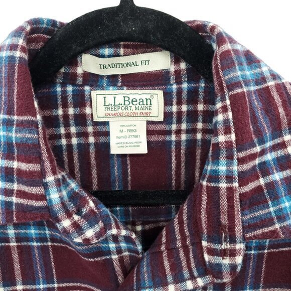 Men's L.L. Bean Chamois Cloth 100% Cotton Traditional Fit Plaid Flannel Shirt M - Picture 5 of 16